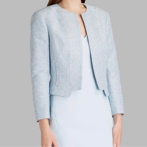 Ted Baker London Amalee Blue Gray Jacquard Stitch Cropped Blazer Dress Jacket